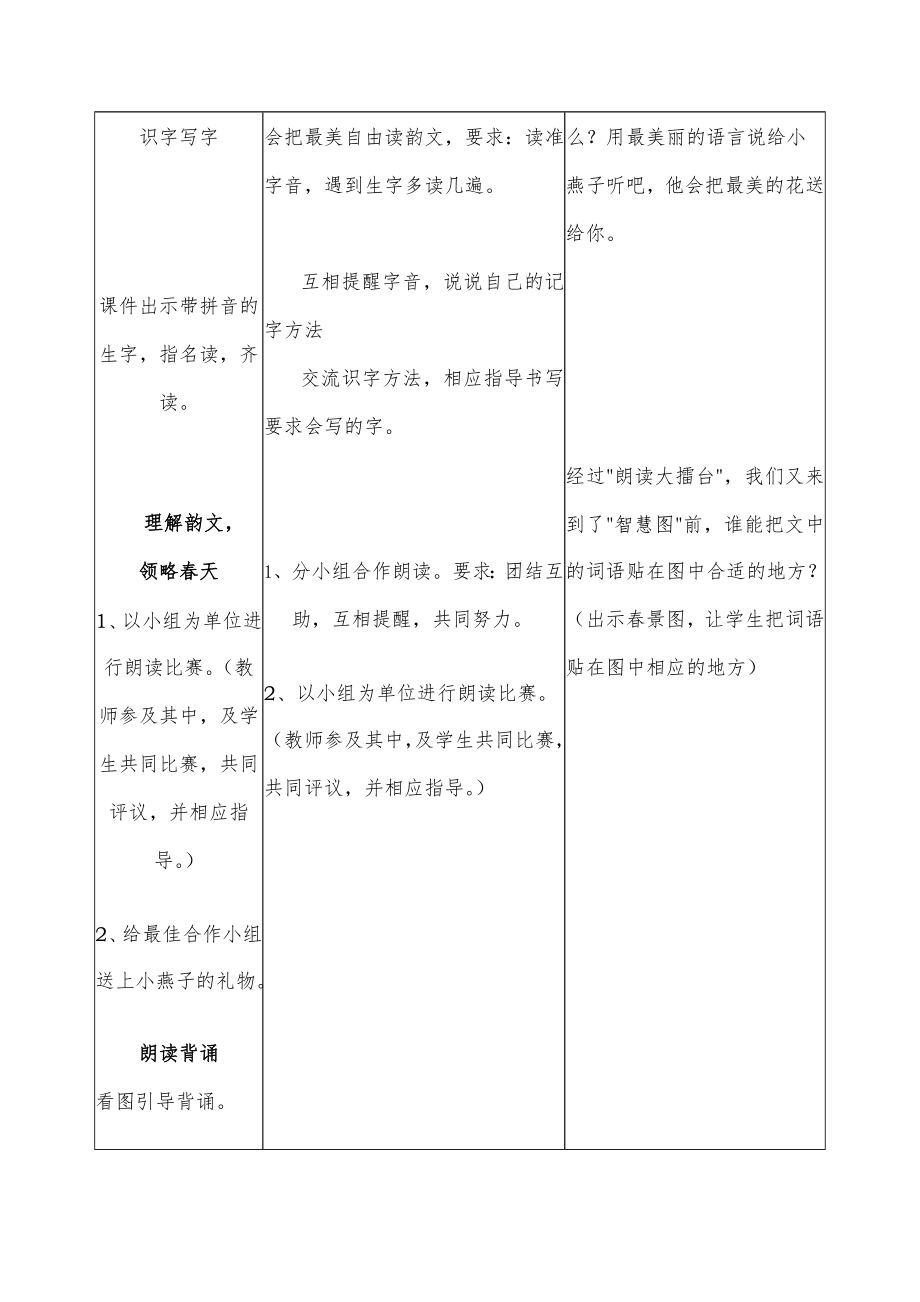 语文人教版一年级语文下册全册教案表格式juf