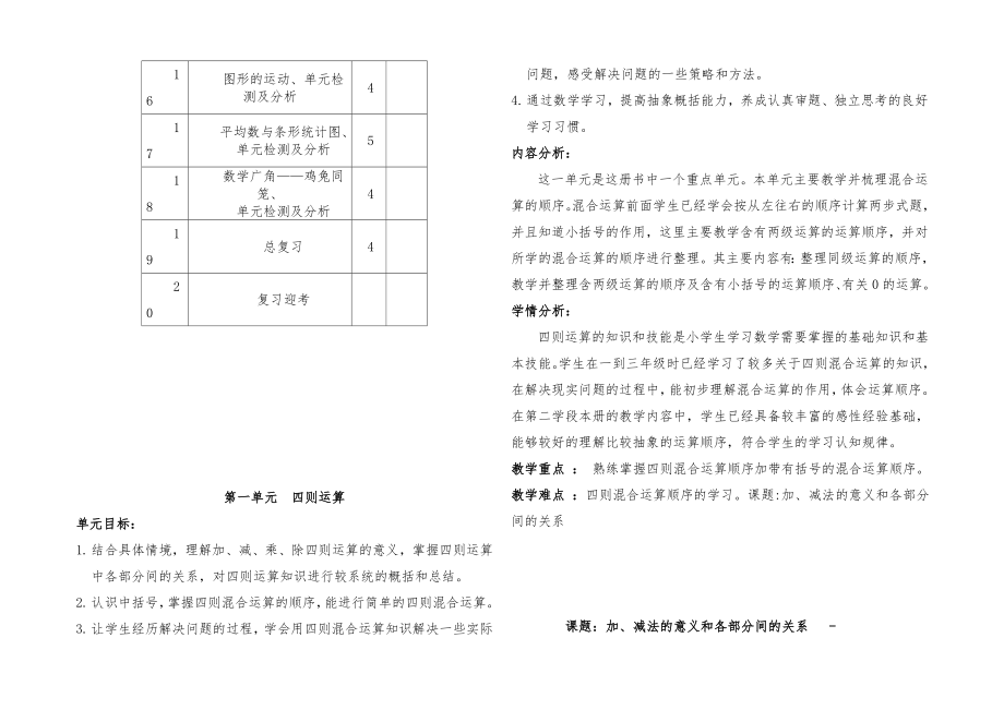 部编人教版四年级下册数学全册教案42