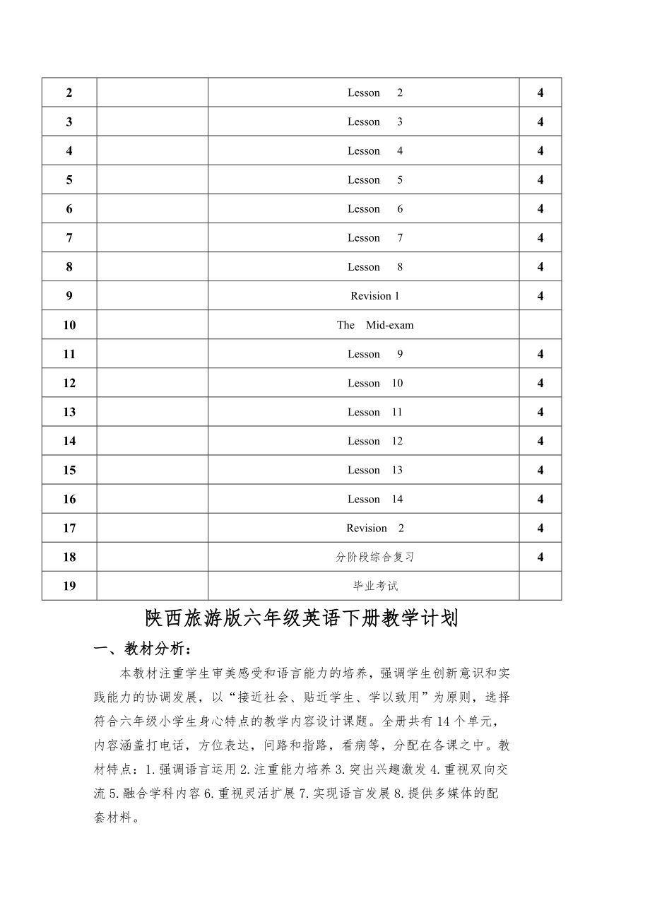 陕旅版小学六年级英语下册教案全册