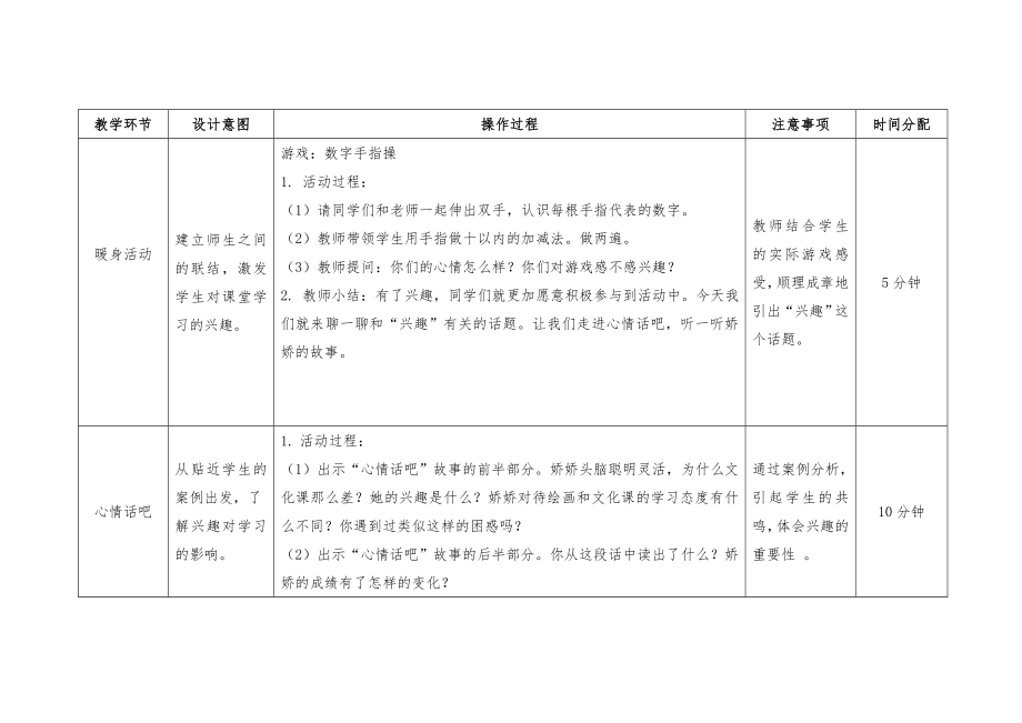 苏教版六年级心理健康教育上册第一课《兴趣为学习导航》教案