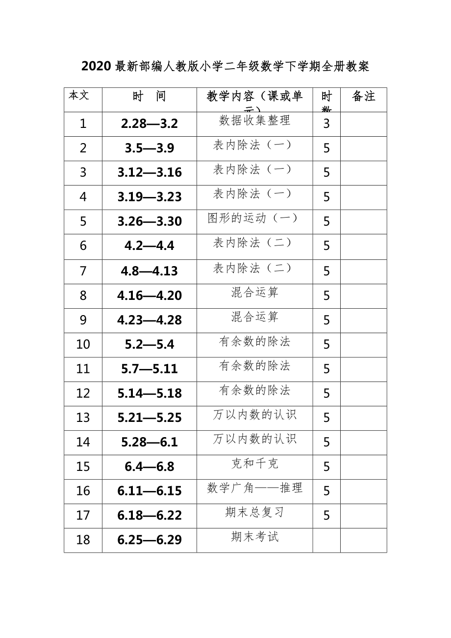 部编人教版小学二年级数学下学期全册教案12