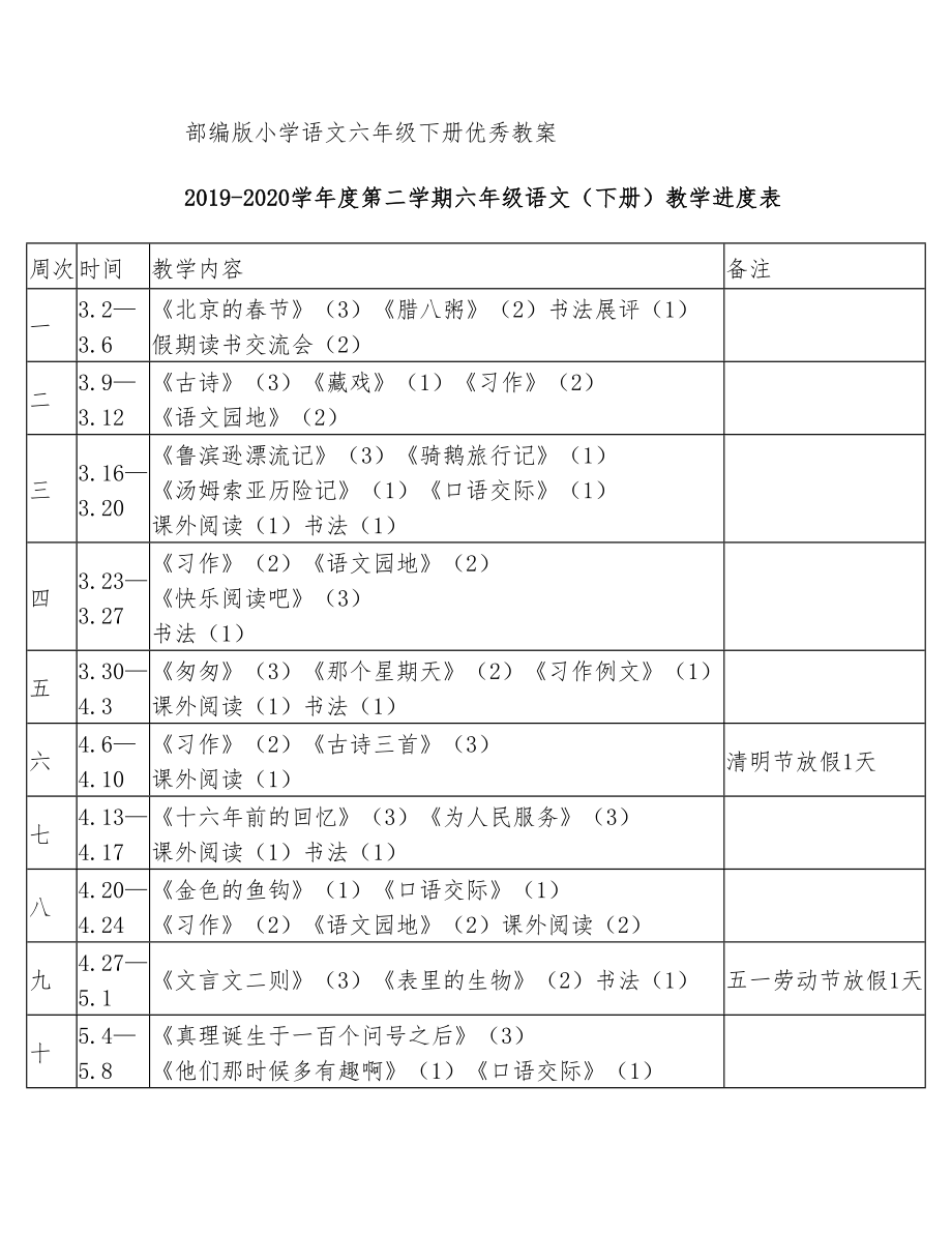 部编版小学语文六年级下册优秀教案设计全册