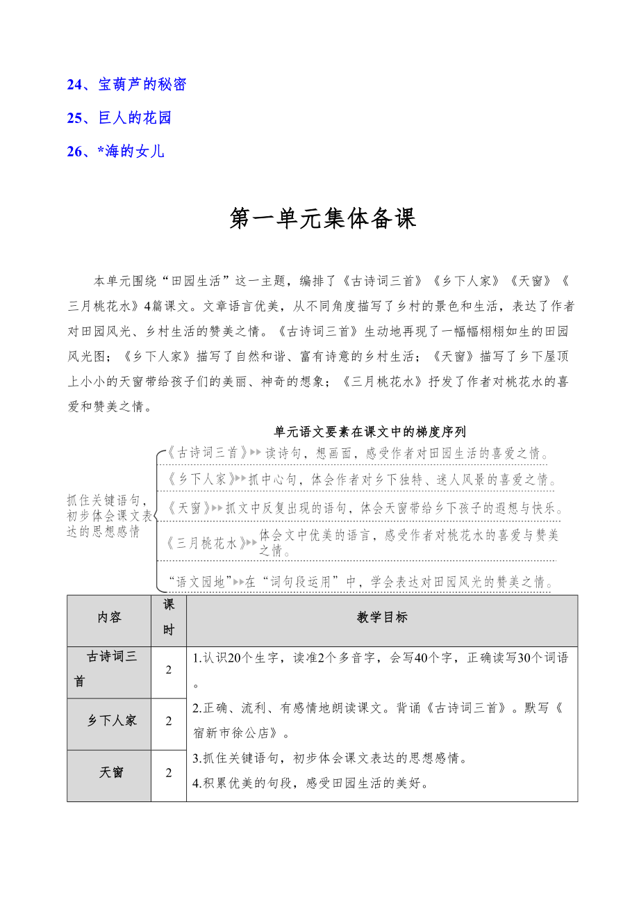 部编版四年级语文下册全册教案(状元大课堂)版