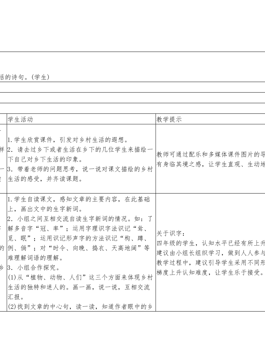 部编版小学语文四年级下册表格式教案(全册)1