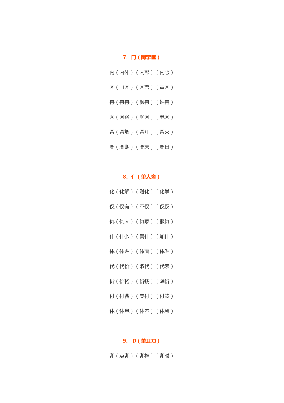 小学语文1-6年级“根据偏旁写汉字并组词”