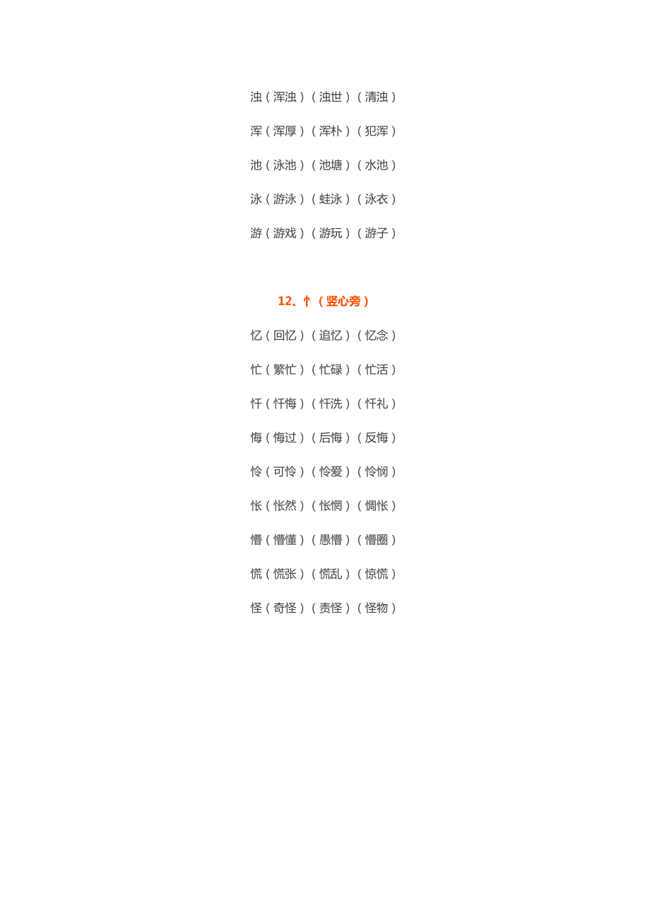 小学语文1-6年级“根据偏旁写汉字并组词”