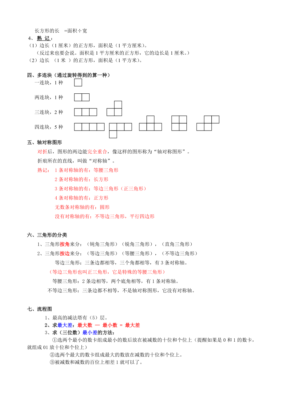 三年级上数学期末知识点梳理（暑期预习）