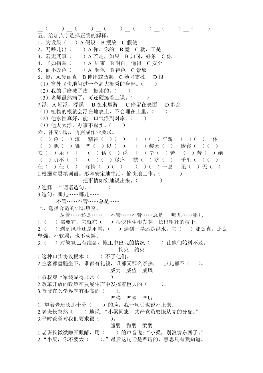 小学语文五年级下册基础知识积累运用复习卷