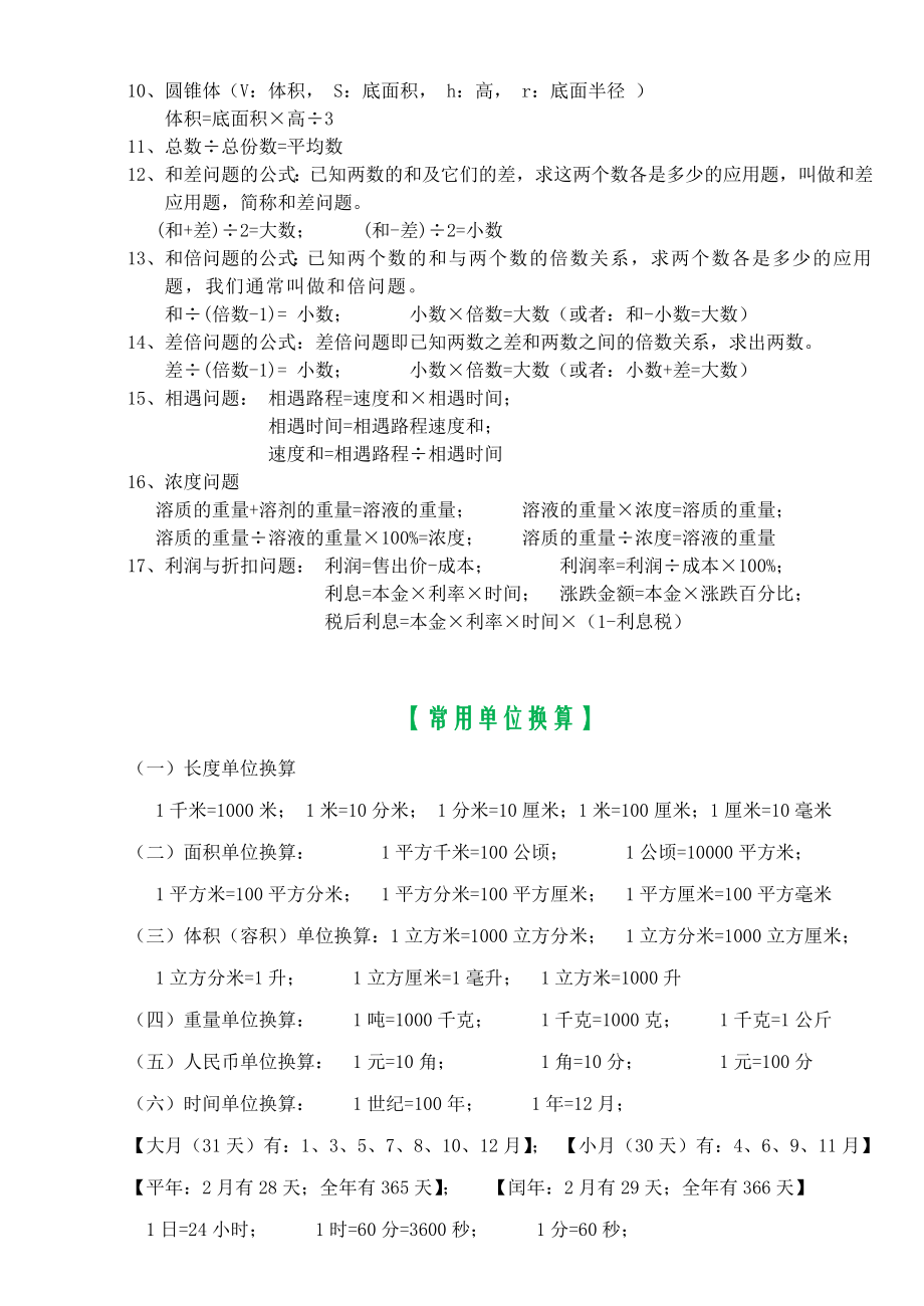 人教版小学六年级(下册)数学毕业总复习知识点概括归纳