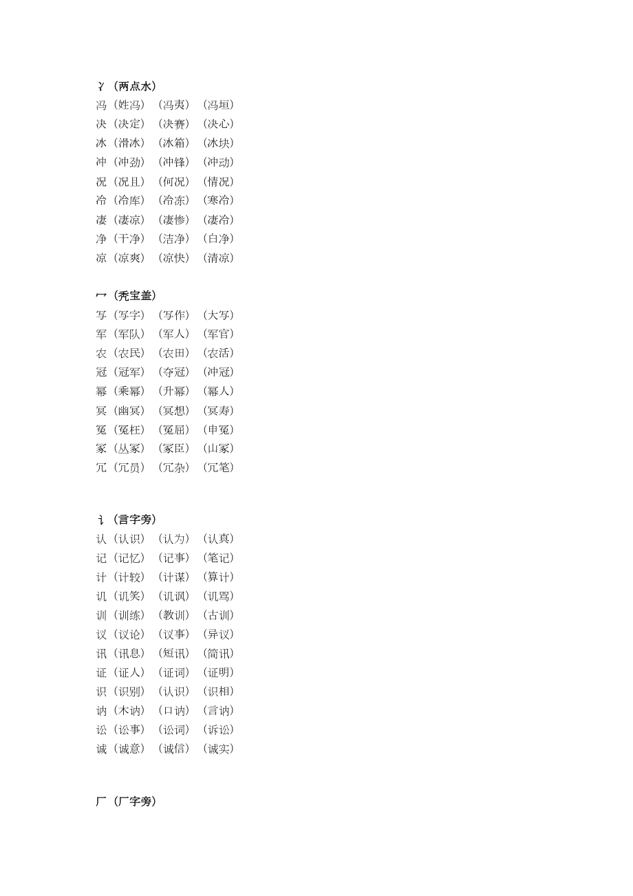 1-6年级“根据偏旁写汉字”集锦