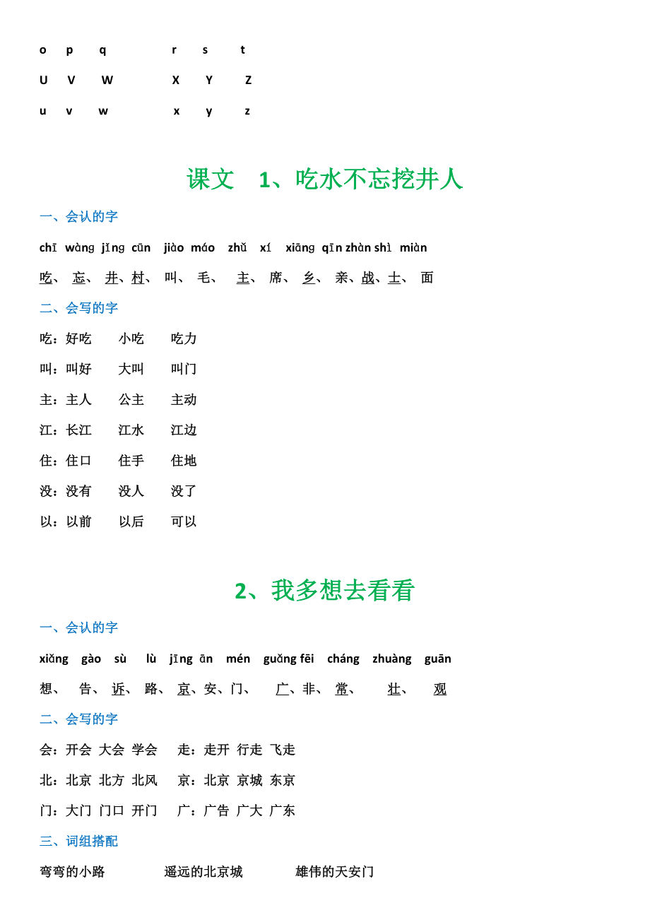 2018部编版小学一年级下册期末各课知识汇总