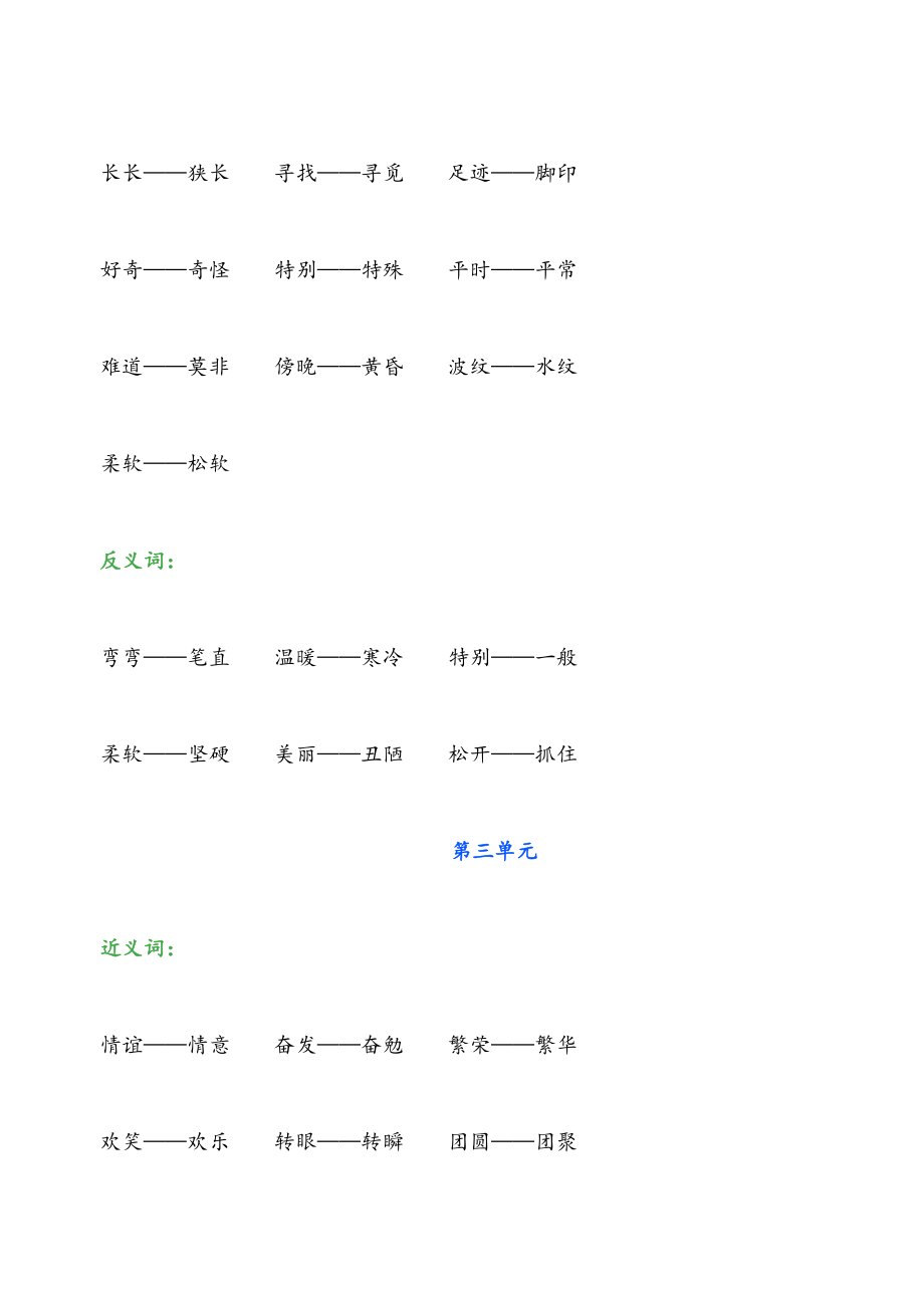部编版二年级下册语文单元近义词反义词汇总(1)
