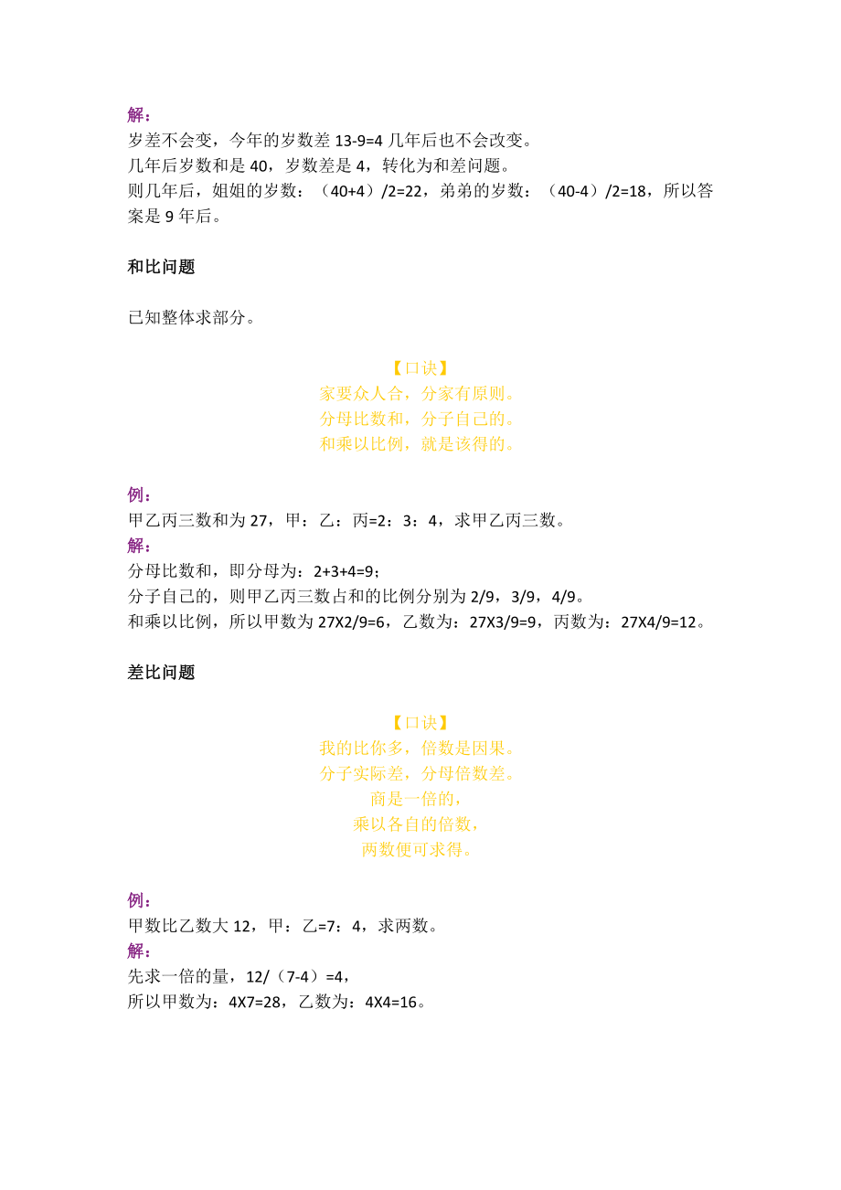 小学数学十大经典应用题口诀及例题(1)