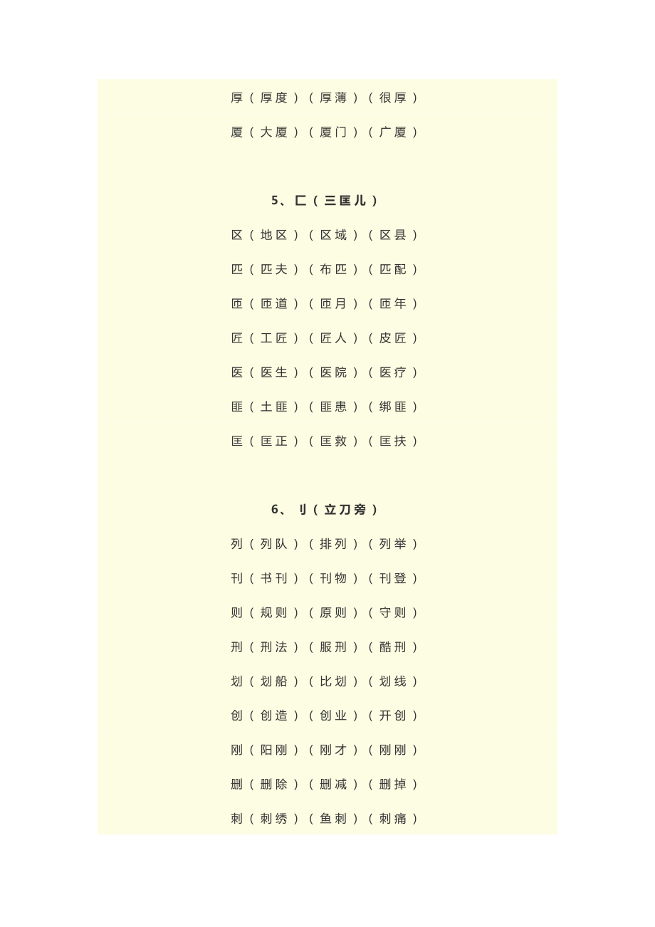 小学语文1-6年级“根据偏旁写汉字并组词”