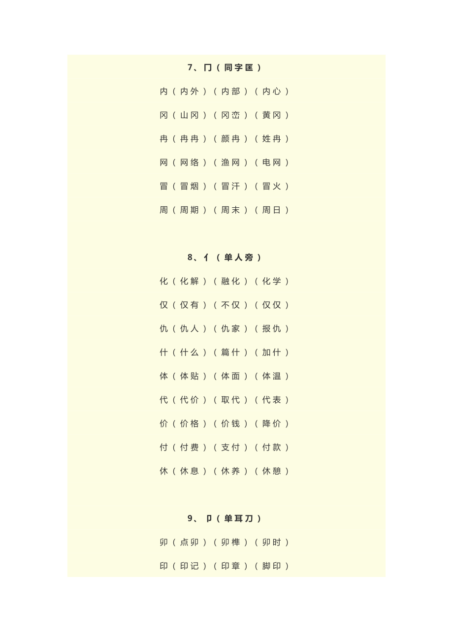 小学语文1-6年级“根据偏旁写汉字并组词”