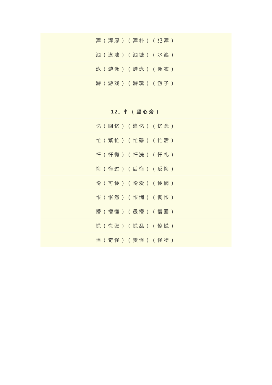 小学语文1-6年级“根据偏旁写汉字并组词”