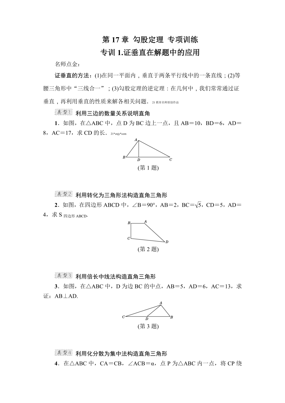 八年级数学 第17章 勾股定理 专项训练2（含答案）