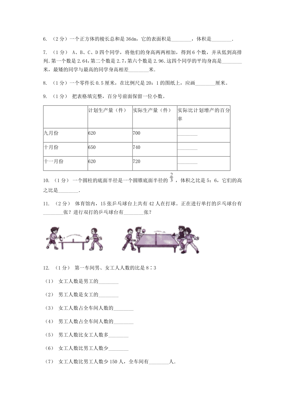 2020年黑龙江黑河小升初数学真题及答案