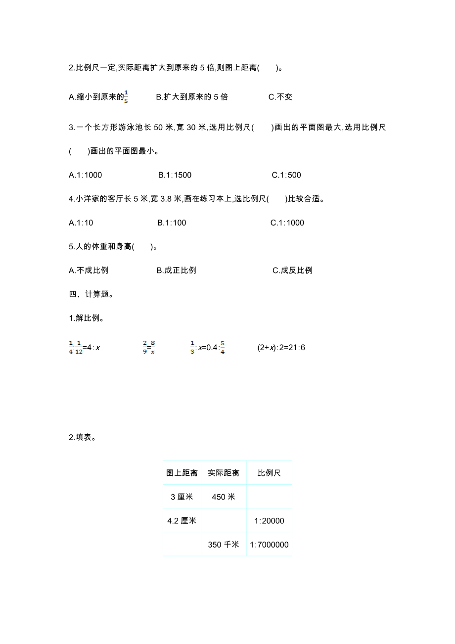 人教版六年级下册数学第四单元测试卷 (1)