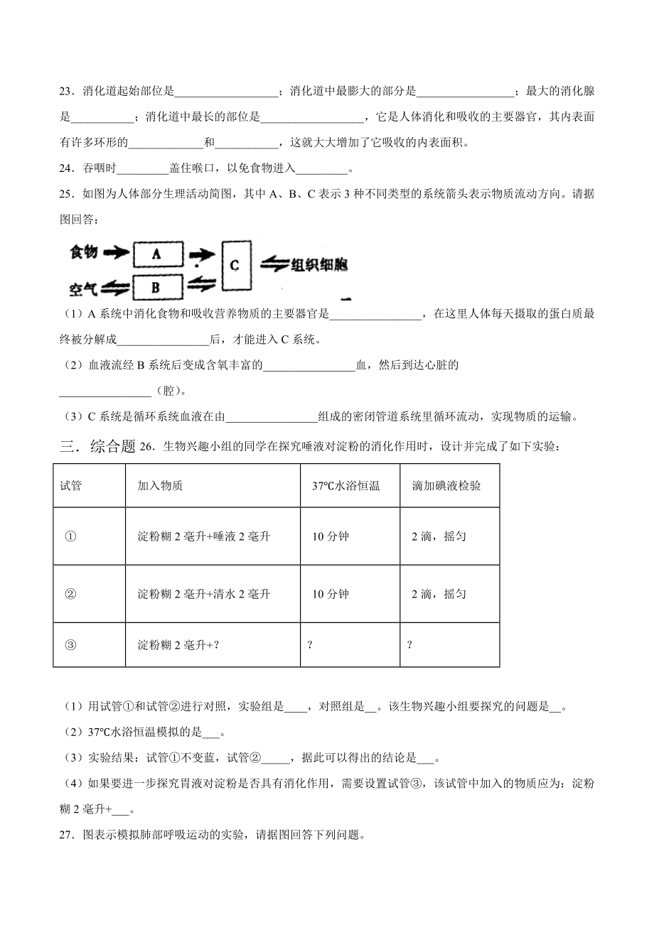 人教版七年级下册生物期中试卷 (13)