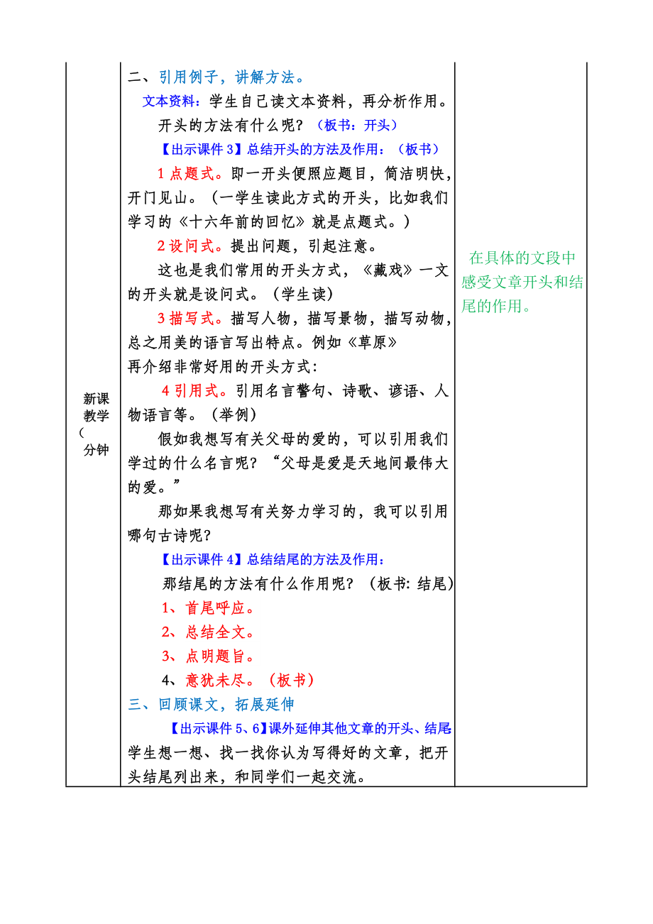 部编版小学六年级语文部编版六下语文园地四教案表格式