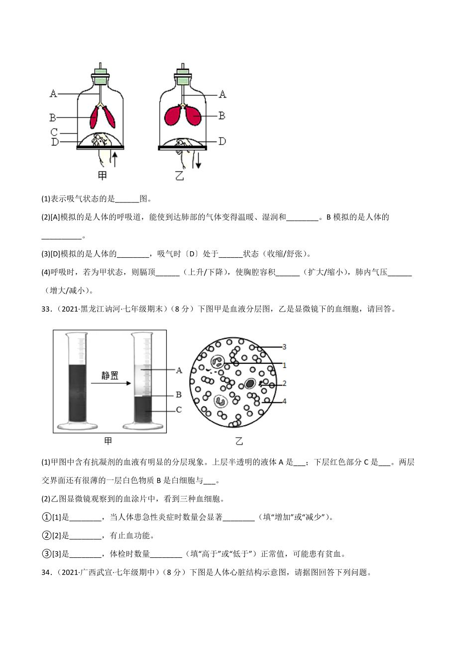 人教版七年级下册生物期中试卷 (14)