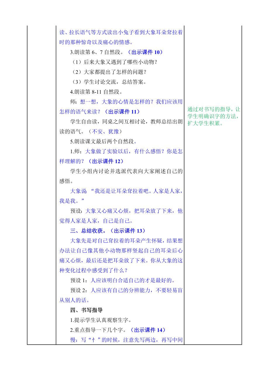 部编版小学二年级语文部编版第19课大象的耳朵教案表格式