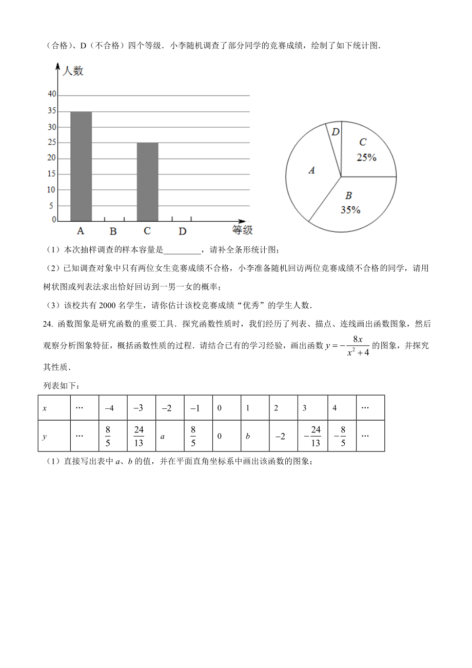 四川省自贡市2021年中考数学真题（原卷版）