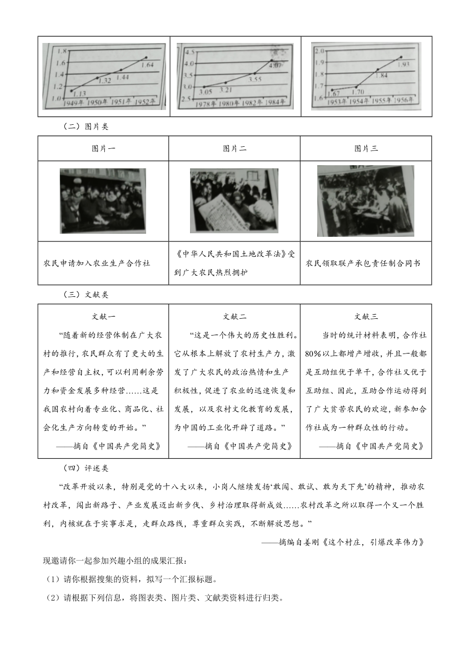 2022年湖北省江汉油田、潜江、天门、仙桃市初中学业水平考试中考历史真题（原卷版）