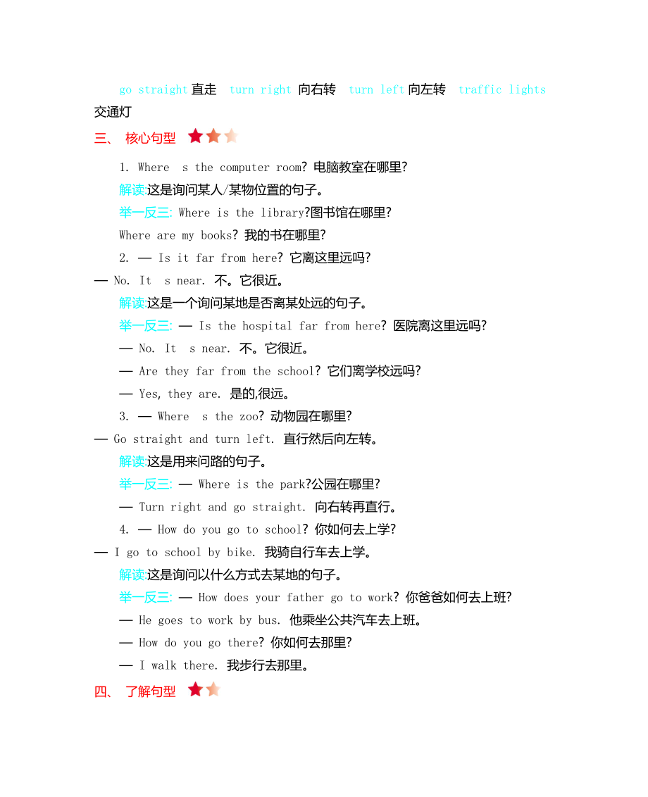 冀教版四年级英语上册Unit 3知识点清单2