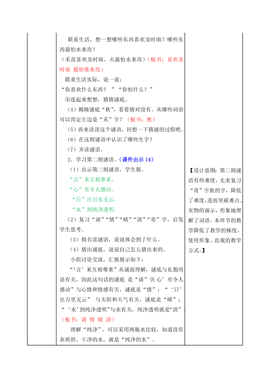 人教版小学一年级语文部编版一下识字4 猜字谜教案练习题及答案表格式2