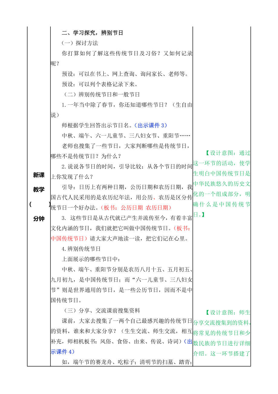 部编版小学三年级语文部编版三下第三单元综合性学习：中华传统节日教案表格式2