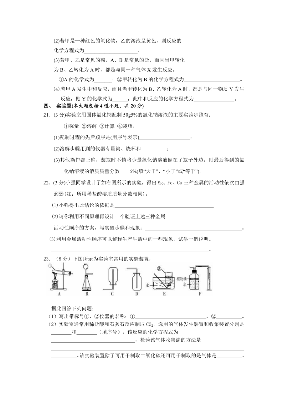 人教版九年级下册化学期末试卷 (50)