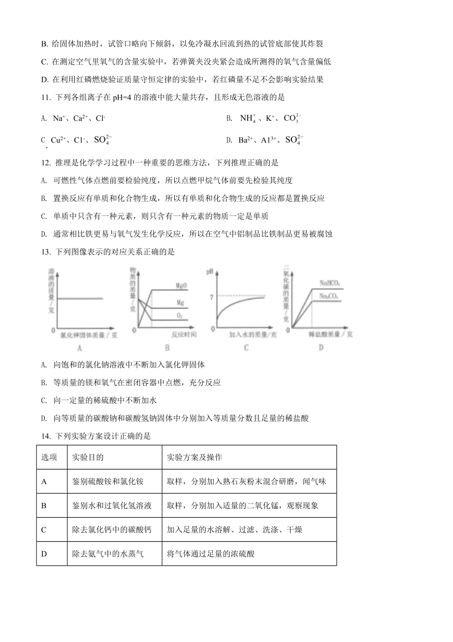 2022年黑龙江省齐齐哈尔市中考化学真题（原卷版）