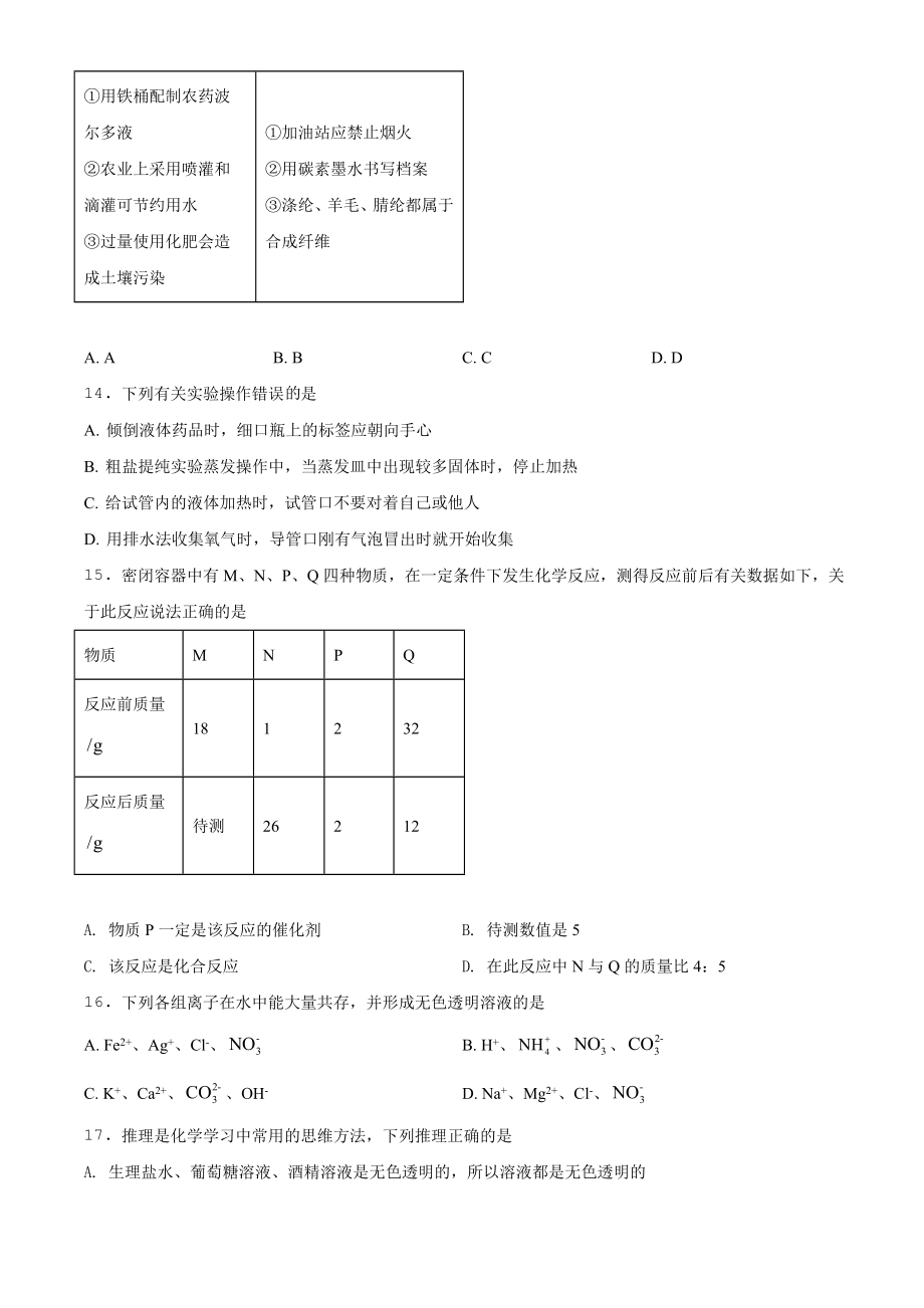 黑龙江省伊春市2021年中考化学试题（原卷版）