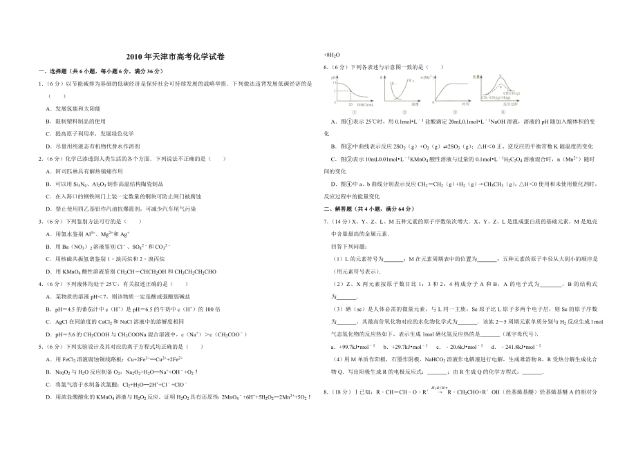 2010年天津市高考化学试卷