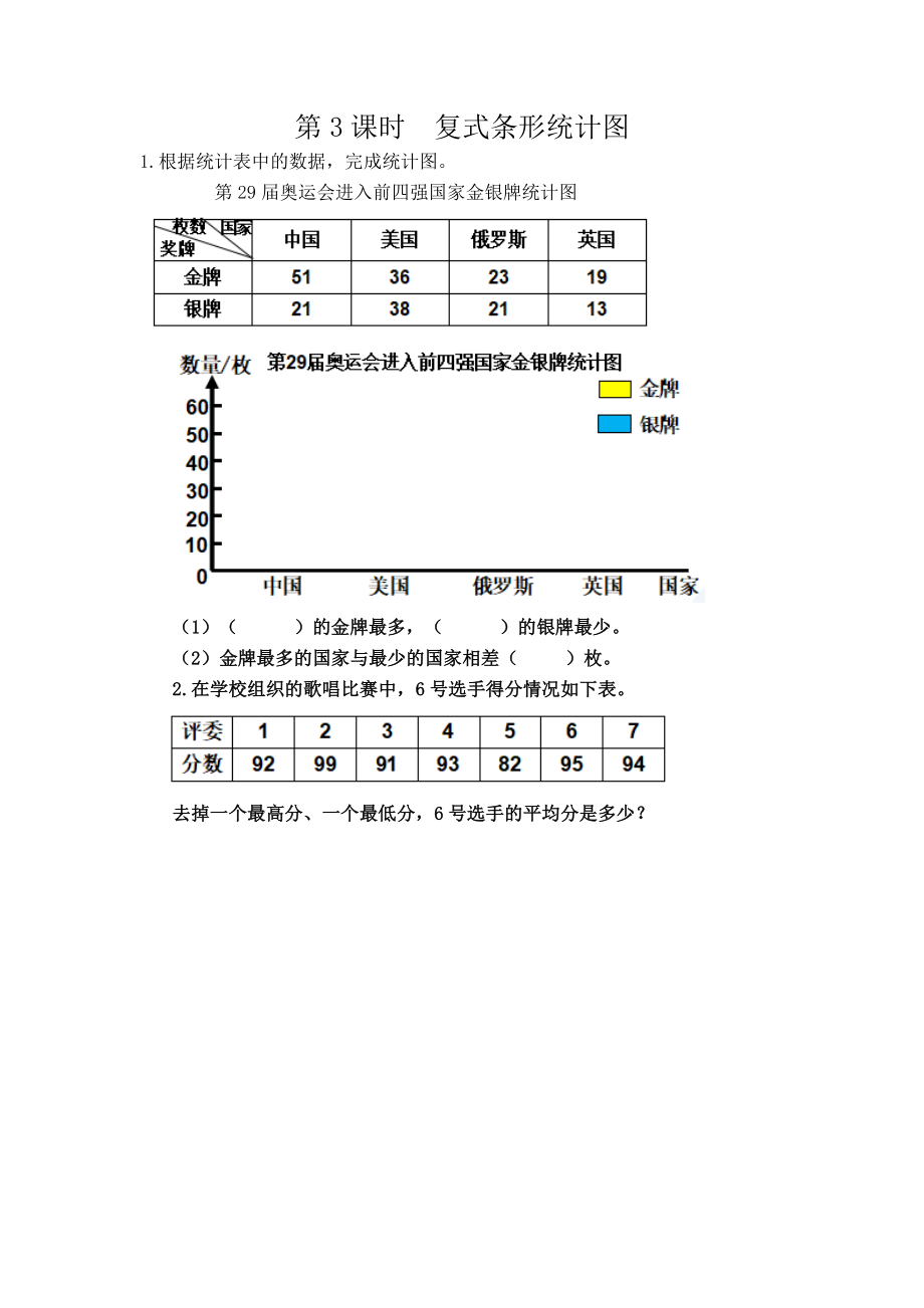 四年级数学 8.3 复式条形统计图