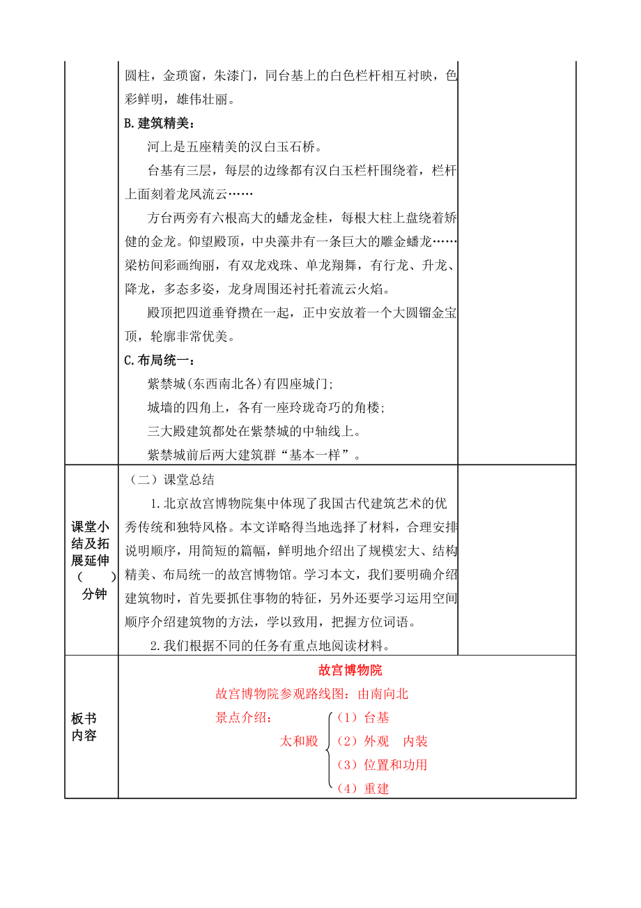 部编版小学六年级语文部编版第十二课故宫博物院教学设计表格式