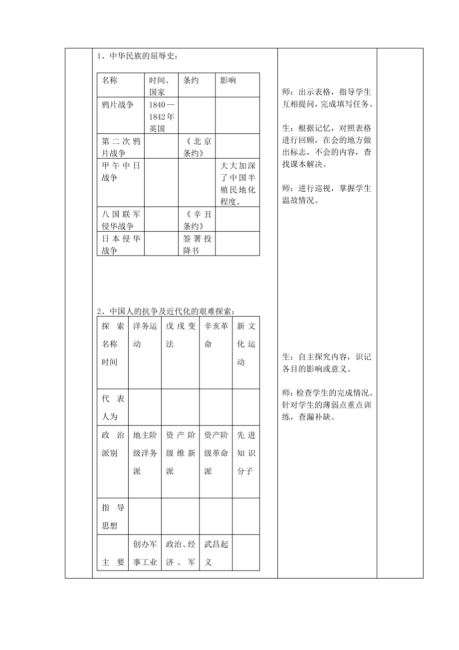 部编版八年级历史上册期末复习教案