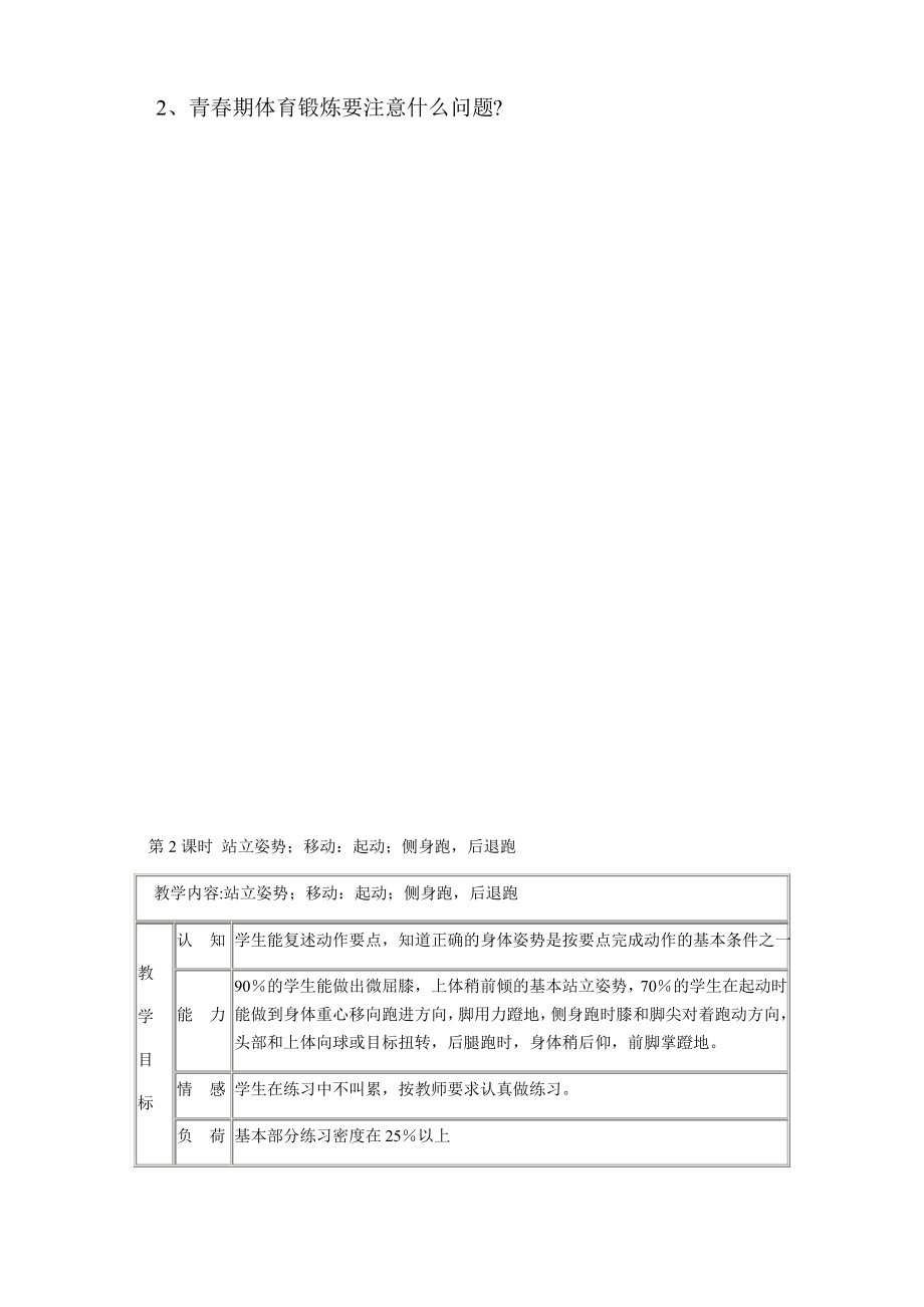 第二学期九年级下学期体育教案