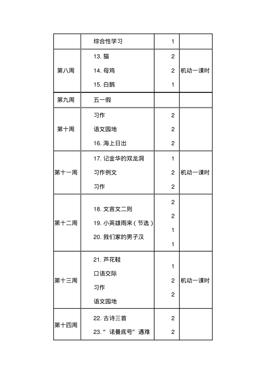 部编版四年级下册语文教学计划内含进度表1