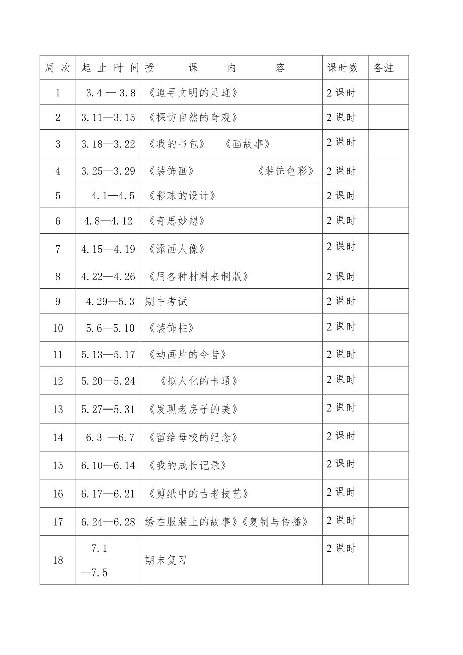 人教版小学六年级下册美术教学计划