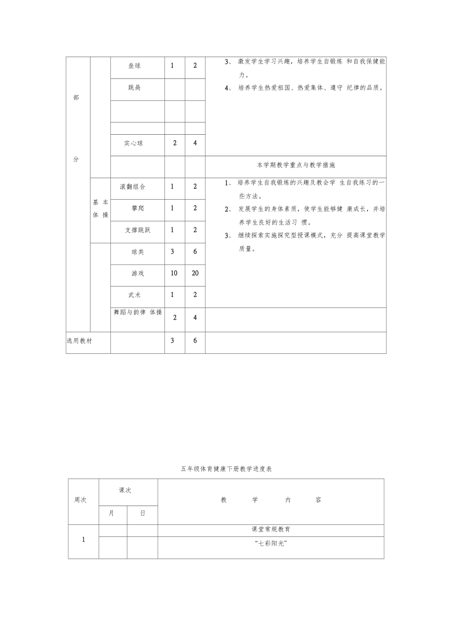 小学五年级体育健康教案下册