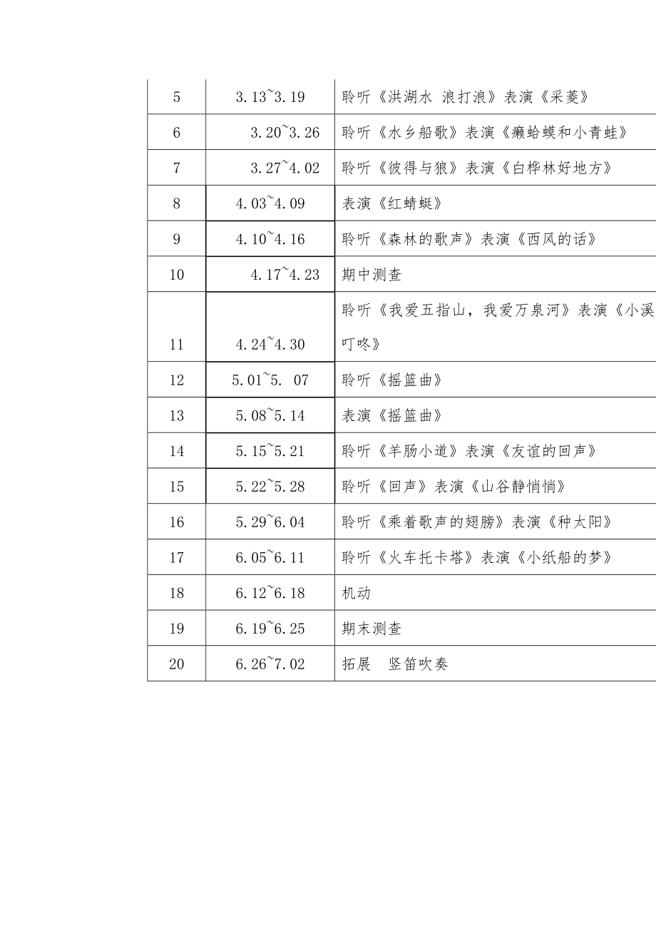 春四年级音乐下册 教学计划 人音版