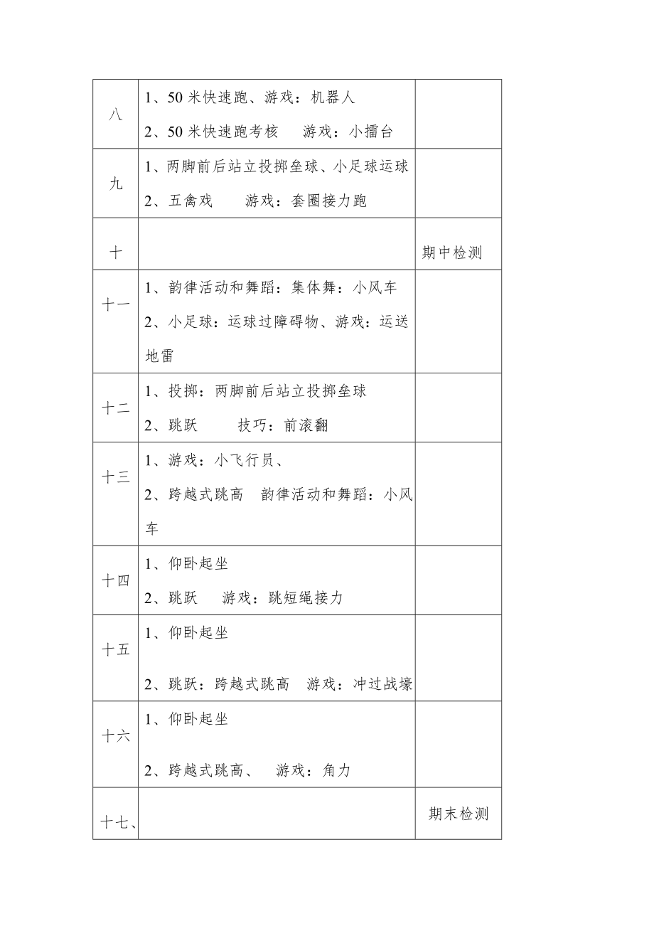 三年级下册体育教学计划(含进度表)