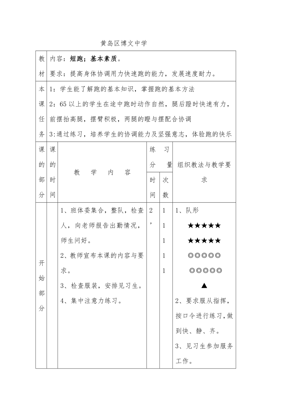 初一体育课全套教案