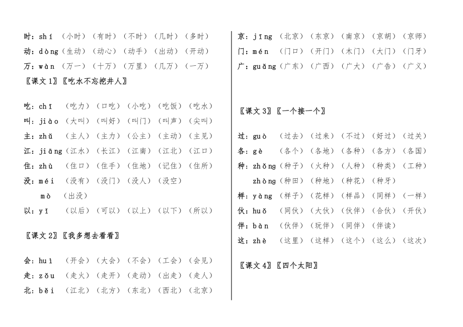 部编 一年级下 生字笔顺 组词