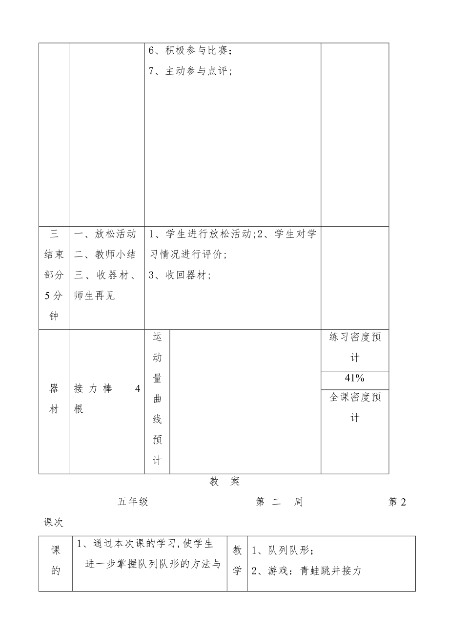 小学五年级体育健康下册教案1