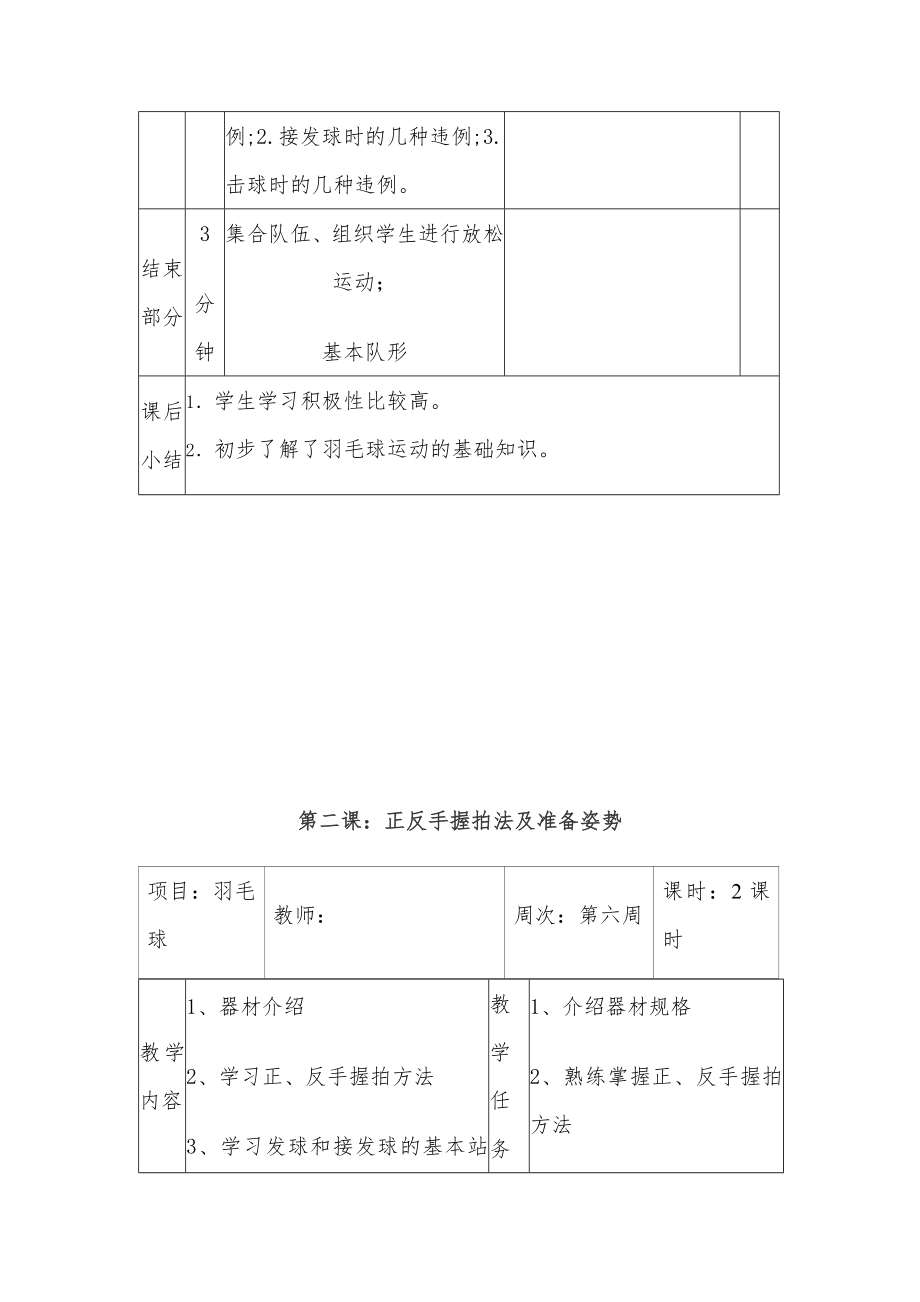 小学羽毛球教案