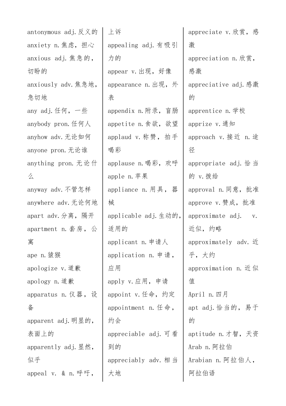 英语常用8000词汇表(版)